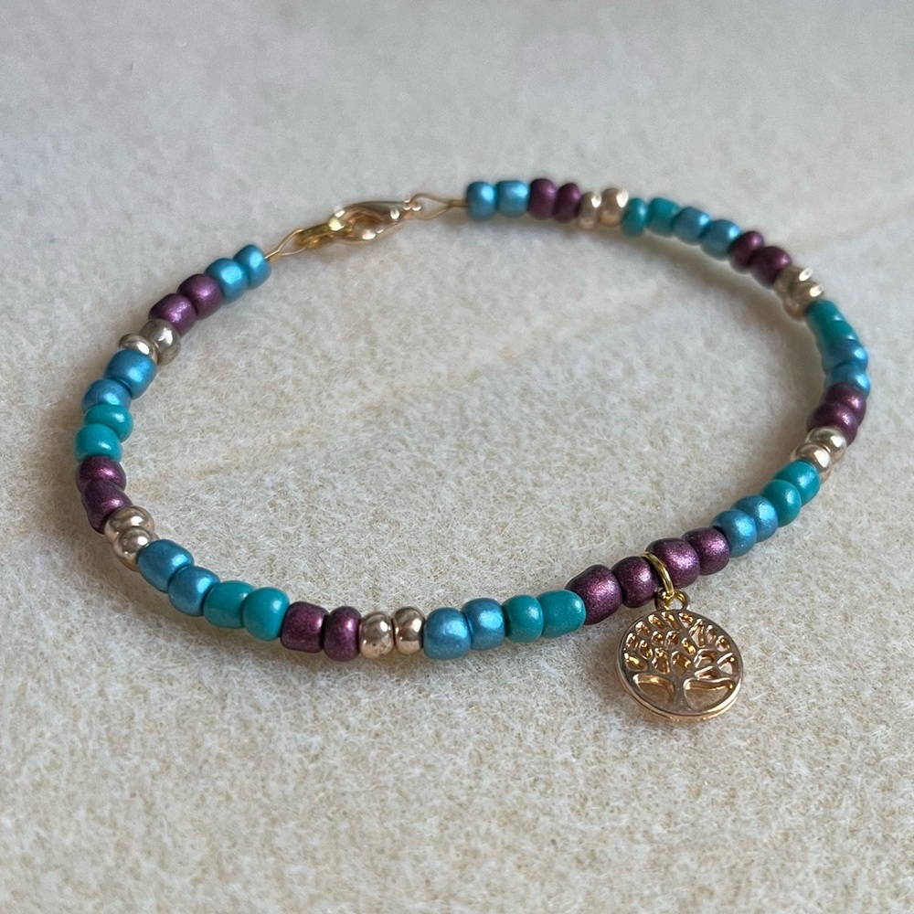 *2 for $20* Turquoise and Burgundy Beaded Tree of Life Bracelet